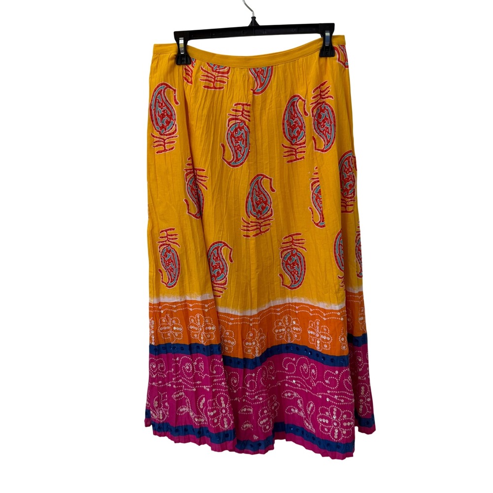 Nygard Collection Maxi Skirt 8 Yellow Paisley Beaded Boho Block Print